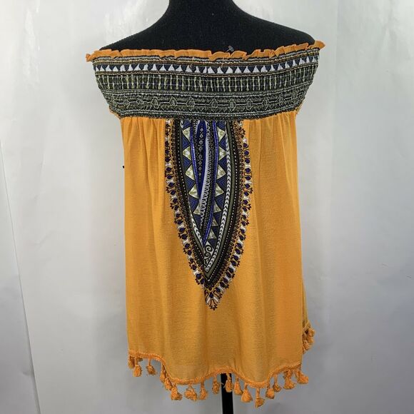 Liberty Love Orange Boho Tassel Trim Blouse Size L - Picture 6 of 8